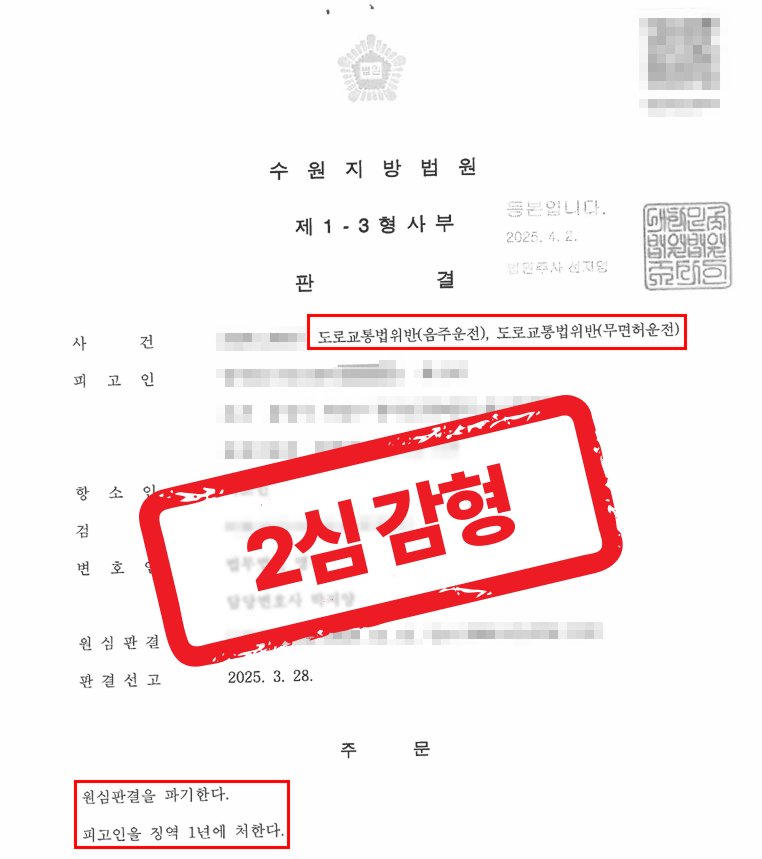 전과 7범, 또다시 음주 ·무면허운전, 1심 징역 1년 6월에서 1년으로 감경 받은 사례 — 음주운전 전문 변호사의 실전 변론
