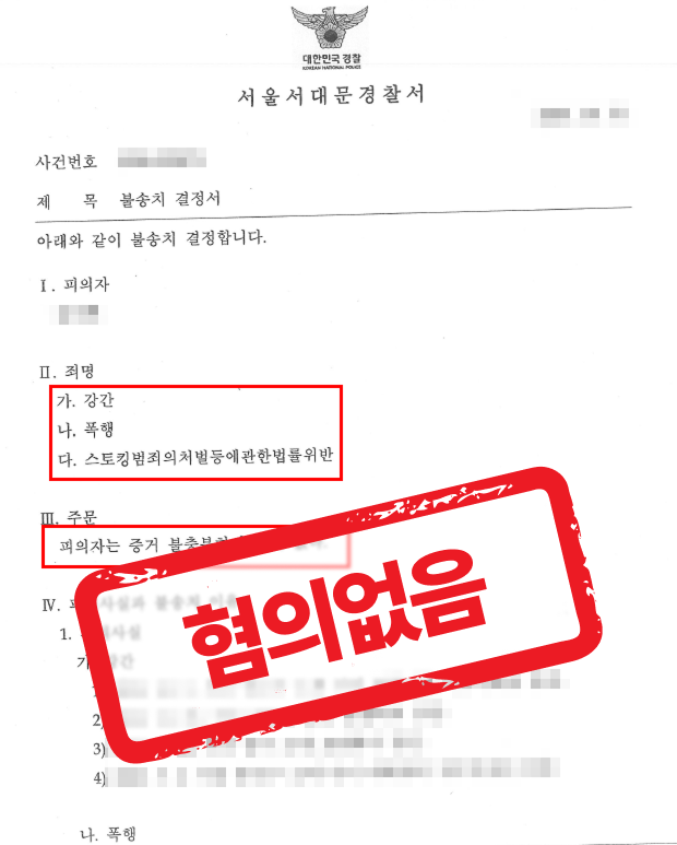 강간 · 폭행 · 스토킹 혐의, 카카오톡 대화 분석으로 전면 무혐의 받은 사례 — 성범죄 전문 변호사의 실전 변론